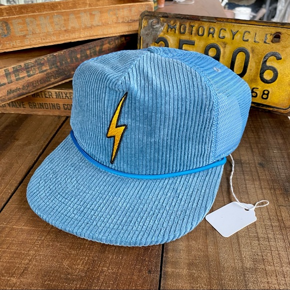🆕✨AVIATOR NATION SEA BLUE CORDUROY VINTAGE BOLT PATCH MESH TRUCKER HAT O/S NWT - Picture 8 of 9